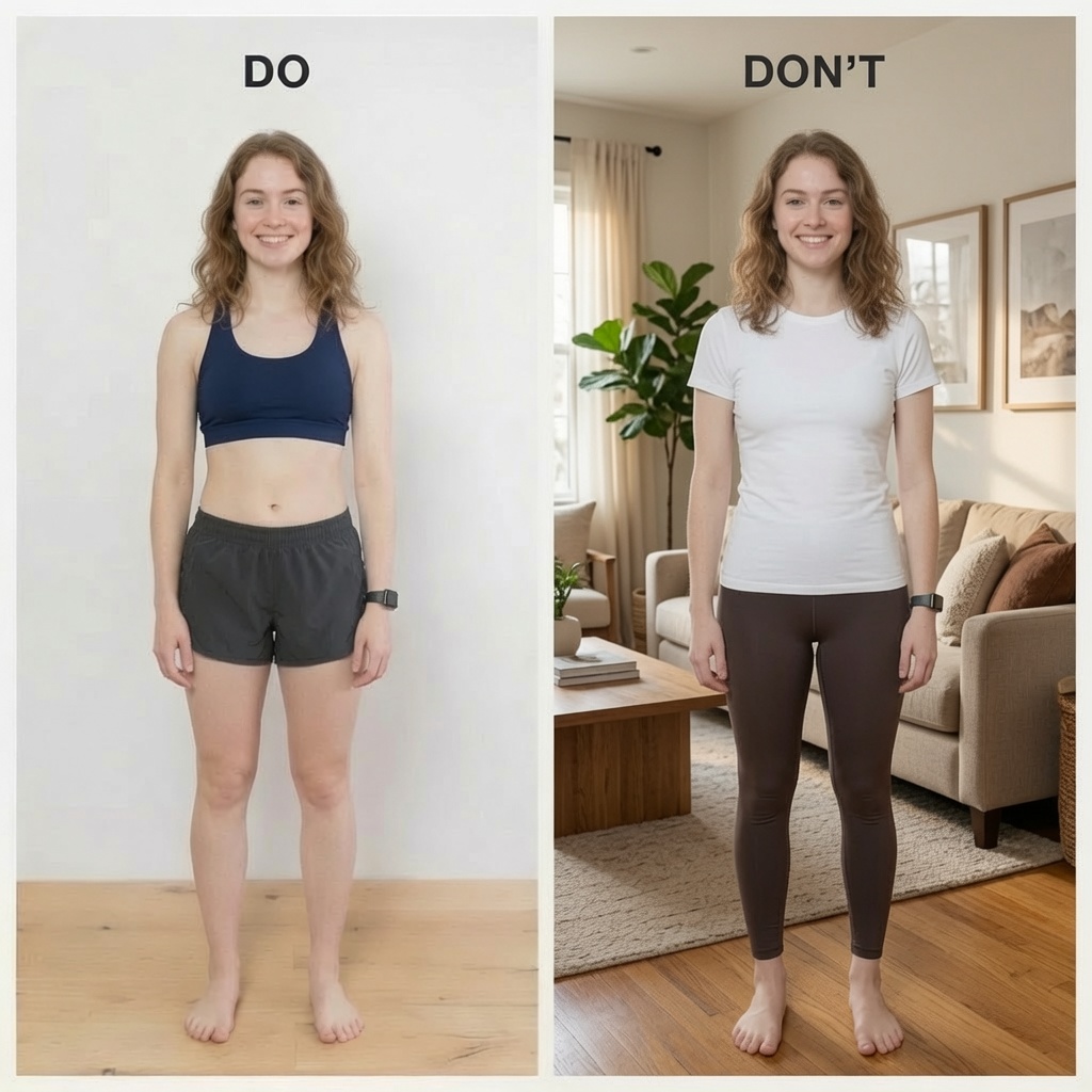 Two photos side by side: a plain blank wall versus a cluttered living room full of furniture and plants.