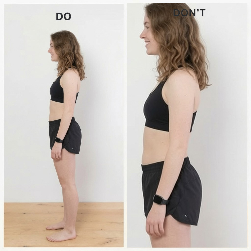 Two photos side by side: a full-length side photo from head to toe versus a shot taken too close and cropped at the thighs.